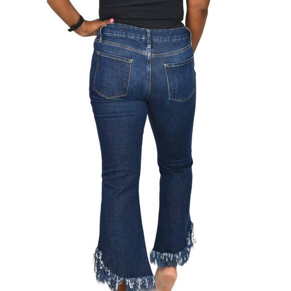 Frame Le Crop Mini Boot Jeans Blue Mid Rise Stretch Shredded Fringe Hem Size 29 - Picture 3 of 15